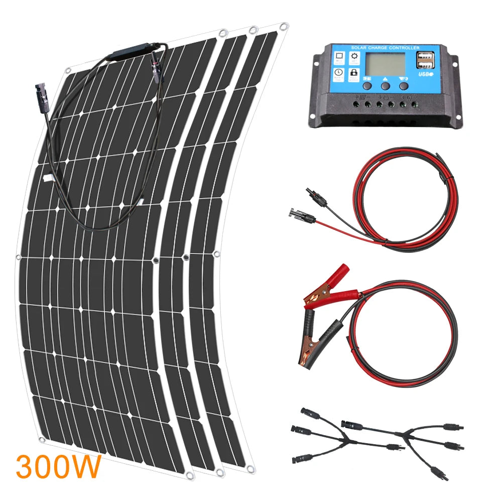 12V Flexible Solar Panel 600W 100W 200W 300W 400W 500W Bendable Waterproof Monocrystalline Best Solar Panel  for RV Boat