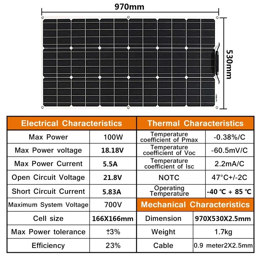 12V Flexible Solar Panel 600W 100W 200W 300W 400W 500W Bendable Waterproof Monocrystalline Best Solar Panel  for RV Boat