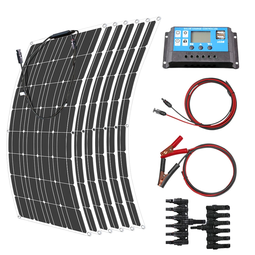 12V Flexible Solar Panel 600W 100W 200W 300W 400W 500W Bendable Waterproof Monocrystalline Best Solar Panel  for RV Boat