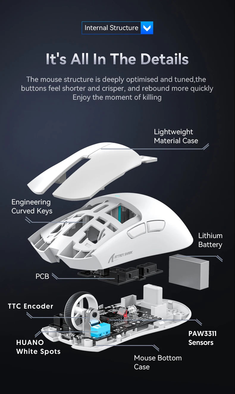 ATTACK SHARK X11 Lightweight Wireless Gaming Mouse with RGB Backlight Charging, Up to 22K DPI, PAW3311 Optical Sensor, HUYU Swit