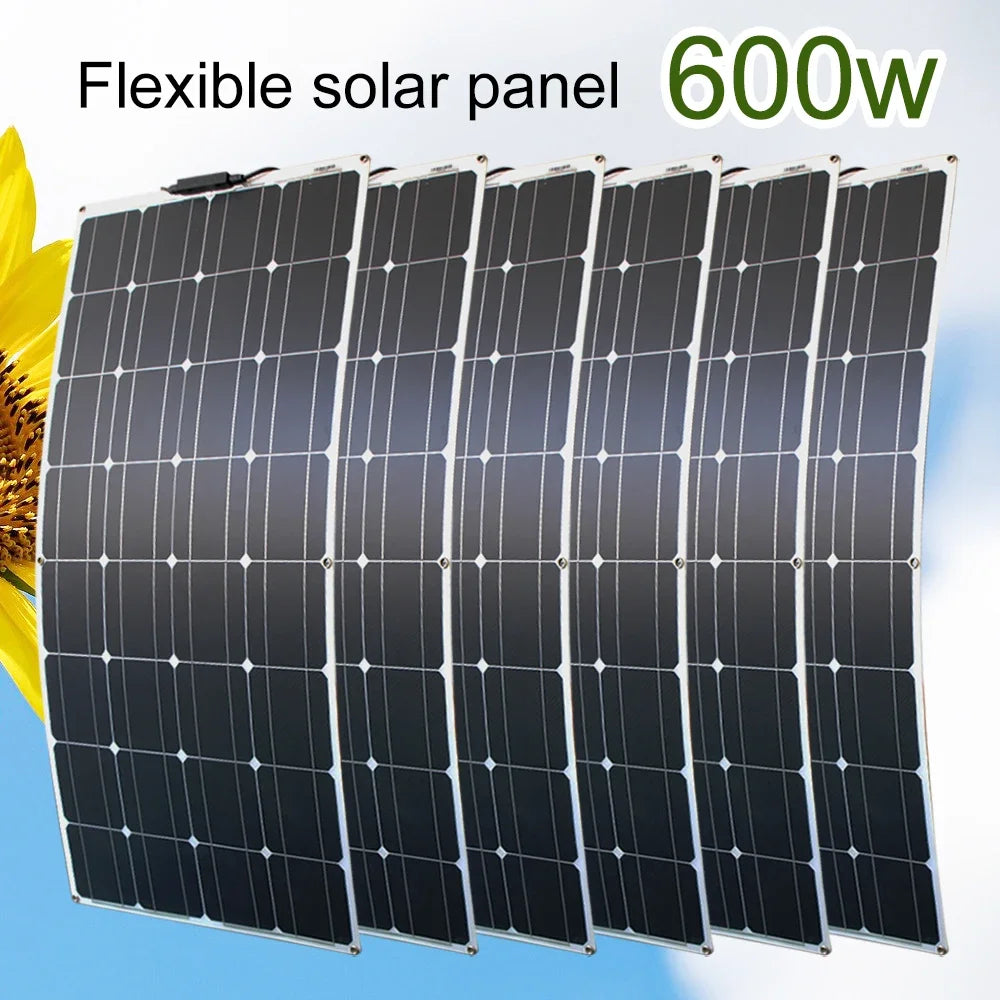 12V Flexible Solar Panel 600W 100W 200W 300W 400W 500W Bendable Waterproof Monocrystalline Best Solar Panel  for RV Boat