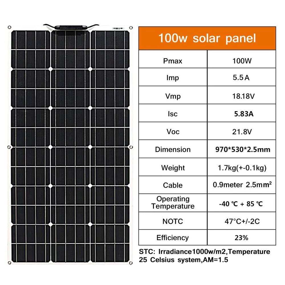 12V Flexible Solar Panel 600W 100W 200W 300W 400W 500W Bendable Waterproof Monocrystalline Best Solar Panel  for RV Boat